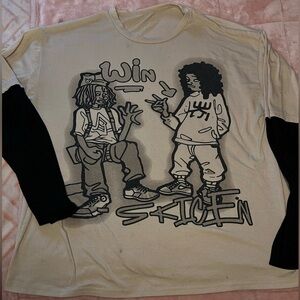 Graphic Long Sleeve Shirt - Black & Cream